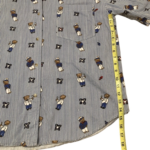Vintage 90’s Nautical Bear Print Short Sleeve Button Up Shirt Women’s Medium - Picture 7 of 7
